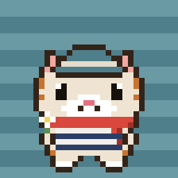 Calico cat in harbour stripes and a bucket hat