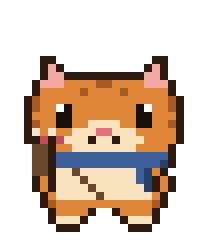 PAWZI, a ginger tabby with a navy scarf and a quiver